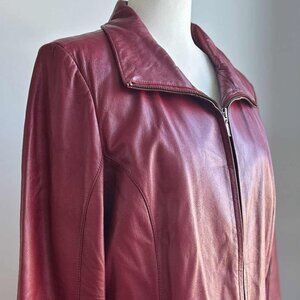 Danier Red Leather Longline Jacket w/ Removable Zip-Out Vest & Zip Cuffs – US L